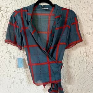 Vintage Calvin Klein Wrap Top NWT Size 14 Plaid Cotton Blouse